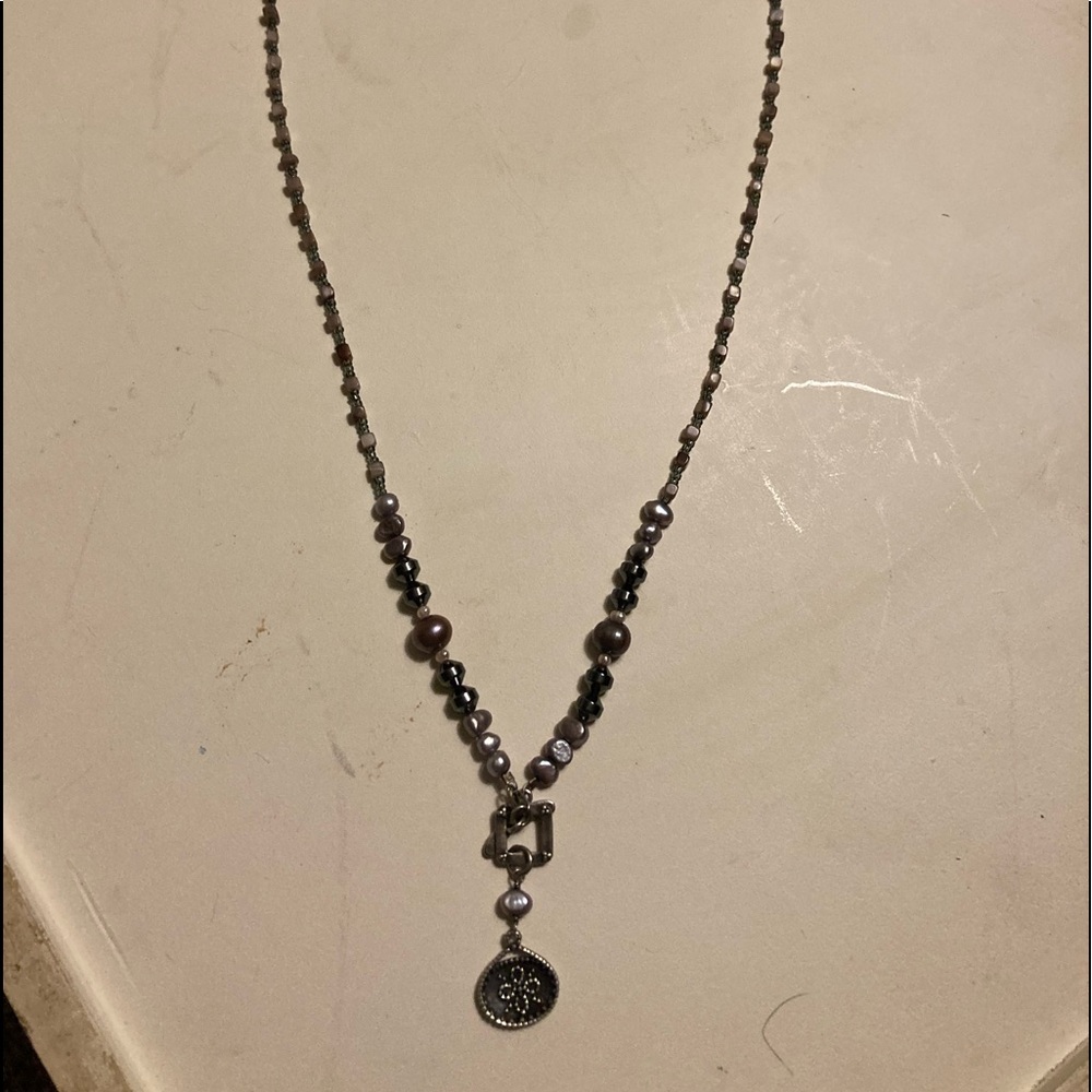 Silpada Sterling Silver Hematite Glass Gray Pearls Shell Necklace N1784 Toggle